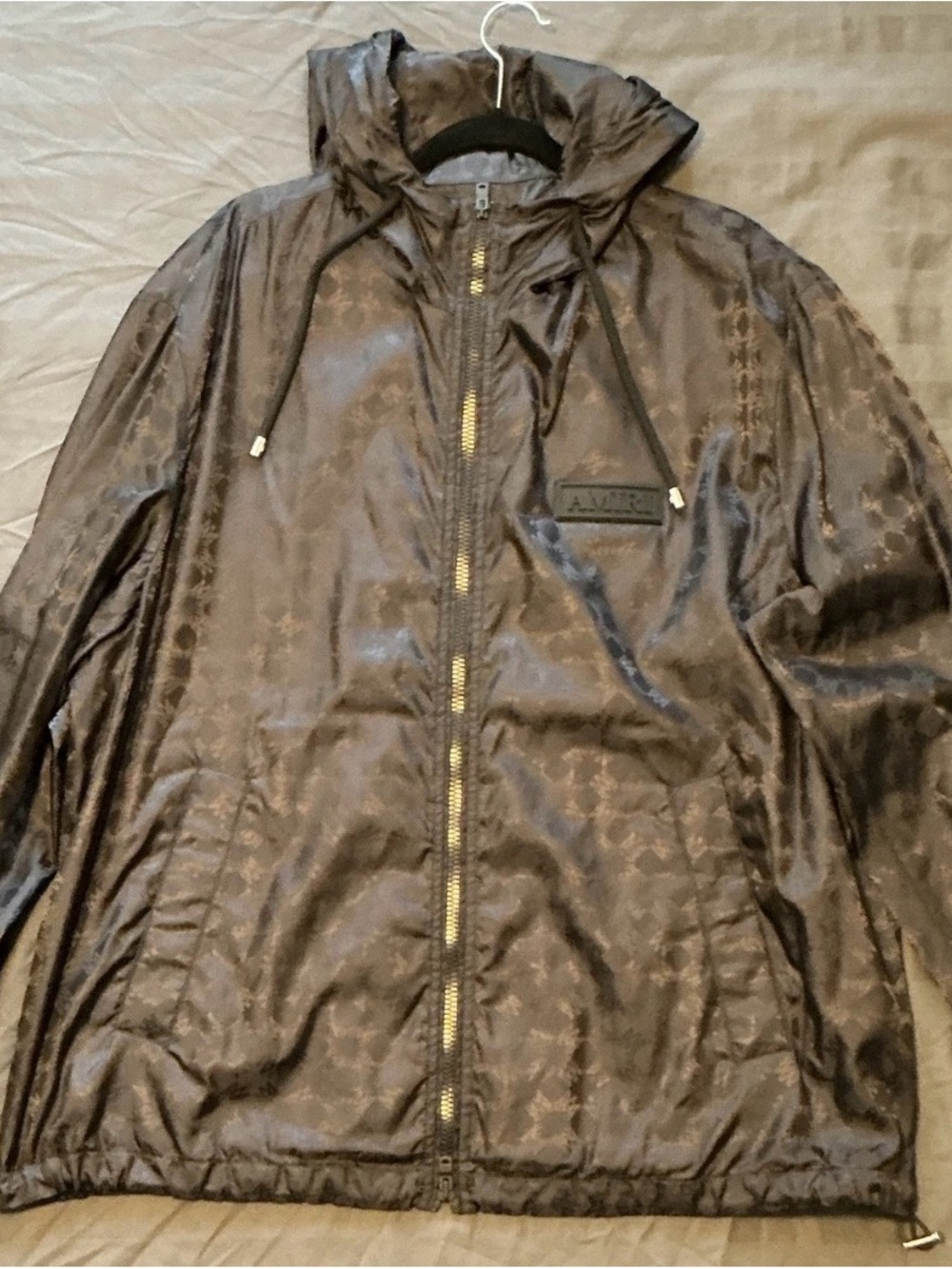 AMIRI Black Hooded Zip Windbreaker with Subtle Monogram